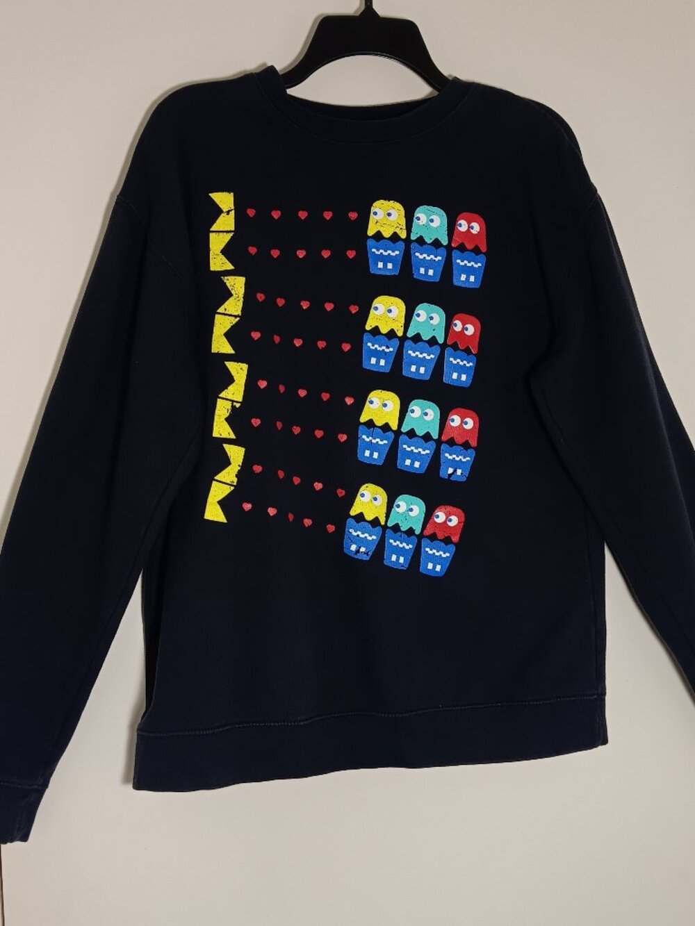 Dual culture PAC-MAN doctor who TARDIS crossover sweatshirt black size L